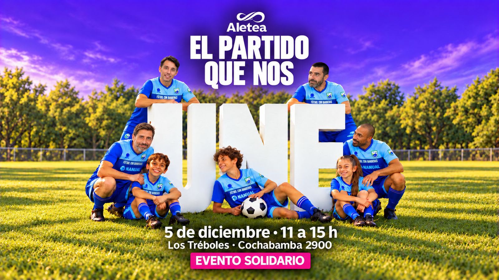 Afiche oficial de El partido que nos une. Fecha, lugar y entradas se detallan en el texto de la actividad.